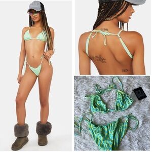 It’s Now Cool green blue prints bikini set, size M